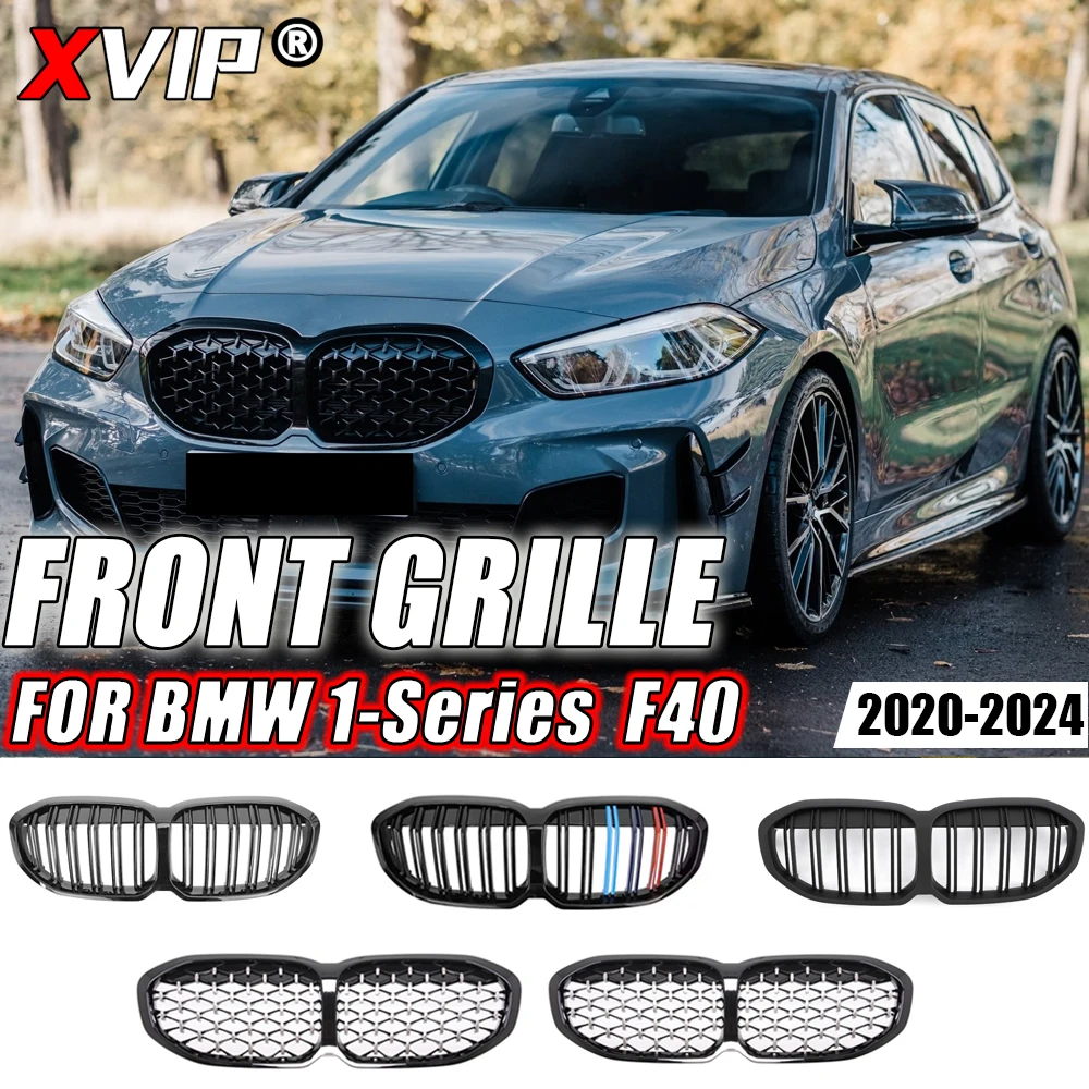 

XVIP Black Diamonds Style Front Bumper Kidney Grilles For BMW 1 Series F40 2020-2024 Glossy Double Line Style Dual Slats Grills