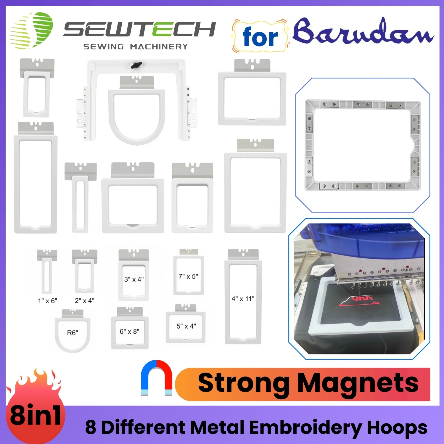 

Barudan BED BEV BEX BEK BEVT BEXY BEDT Magnetic Hoopless Multi-Frame Embroidery Kit for Shirt Pockets Sleeves, Socks, Cap Backs