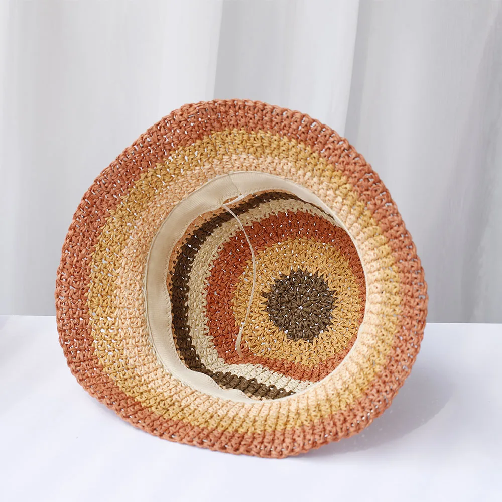 2024 New Korean Style Multicolor Foldable Sun Crochet Hat For Beach, Travel And Vacation handmade straw hat