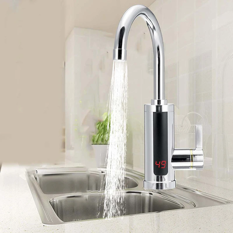 3000W Electric Kitchen Water Heater Faucet Tap Instant Hot Water Cold Heating Faucet Tankless Water with LED Digital Display