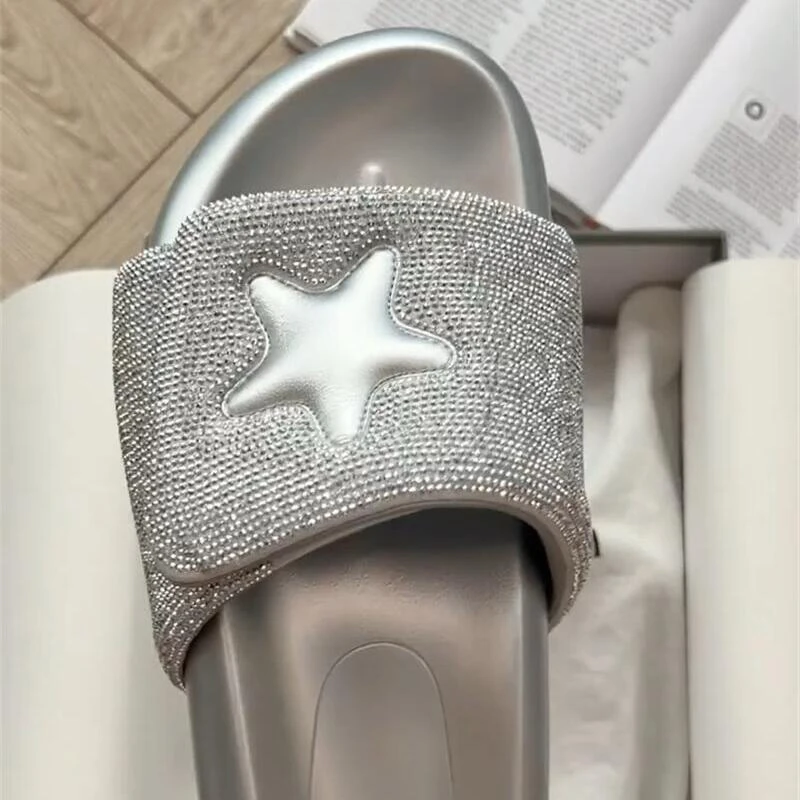 Sandalias con diamantes de imitación brillantes para mujer, zapatillas de alta calidad con plataforma, zapatos informales a la moda, 2024