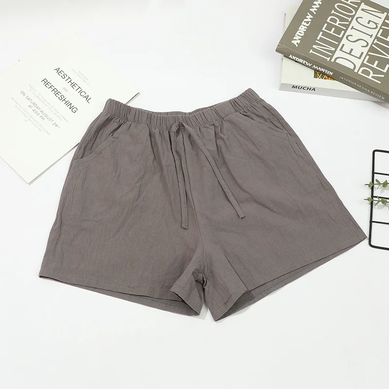 2026 Neue Damen Baumwoll-Leinen-Shorts Sommer Lässige Einfarbige Shorts mit Taschen Weites Bein Mode Alltagstaugliche Lockere Sport-Kurzhose – Detail 7