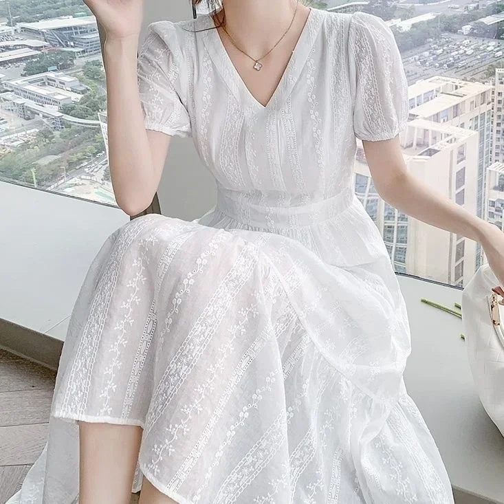 Lace Dress for Women Summer 2023 Style Long Shows Cotton Skirt Women Clothing Party Dresses Vestido Dress