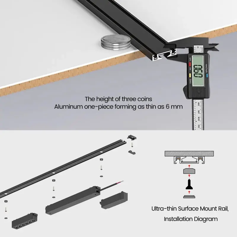 Ultra Thin 6MM Slim Magnetic Led Track Light DC48v Flexible Fixture Ceiling Surface Mounted Led System Lamp Rail Spotlight Home