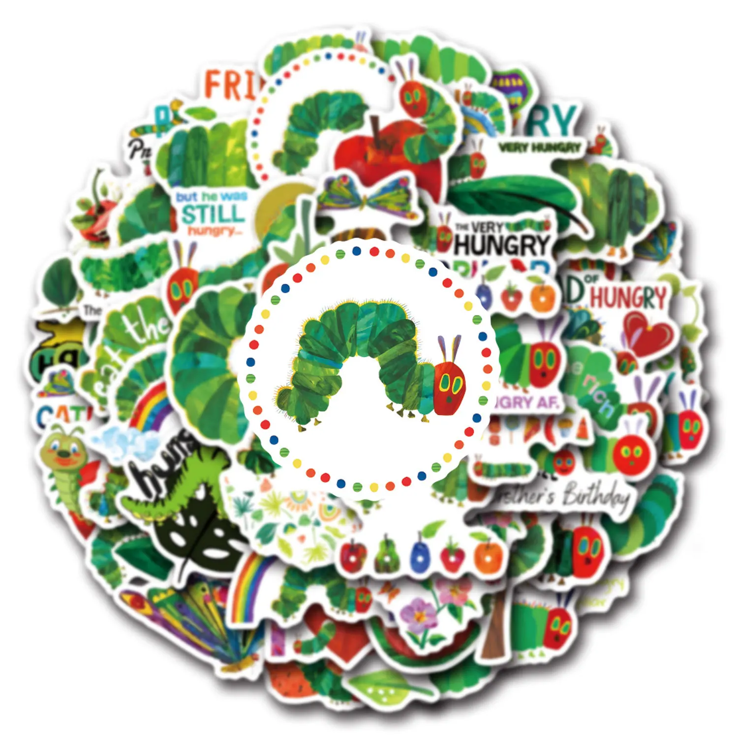 

10/55/110PCS Funny The Very Hungry Caterpillar Stickers Cartoon Graffiti Decals Creative Decorative Stationery Box Water Cup