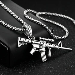 Men's Machine Gun Pendant Necklace Hip Hop Punk Black Gold Color Stainless Steel Chain Retro Accessories Hippie Rapper Jewelry