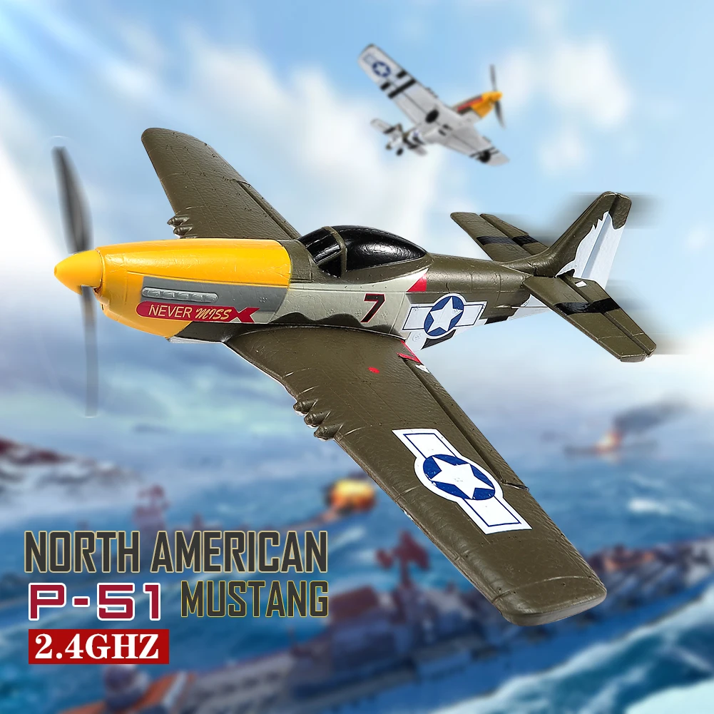 P51 Mustang Remote Control Fighter 4CH 6 Axis 410MM Wingspan One Key Aerobatic RC Airplane RTF Glider Plane Toys Gifts