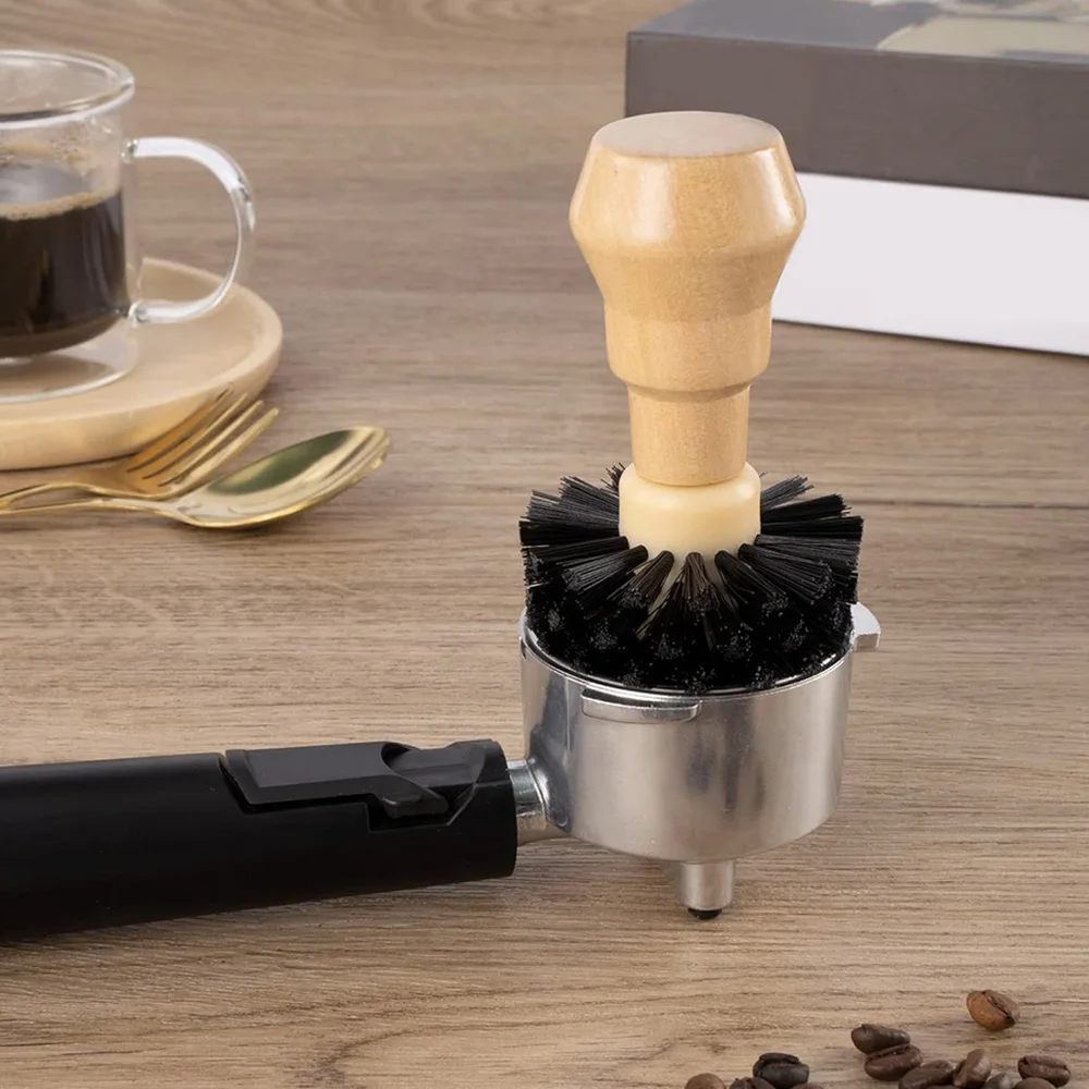 54/58mm Portafilter Cleaning Brush Barista Espresso Coffee Tamper Espresso Coffee Cleaning Brush Tool with Wooden Handle