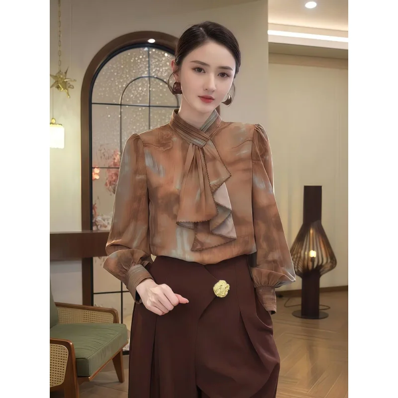 

Женская элитная модная блузка с длинными рукавами и лентой тай-дай