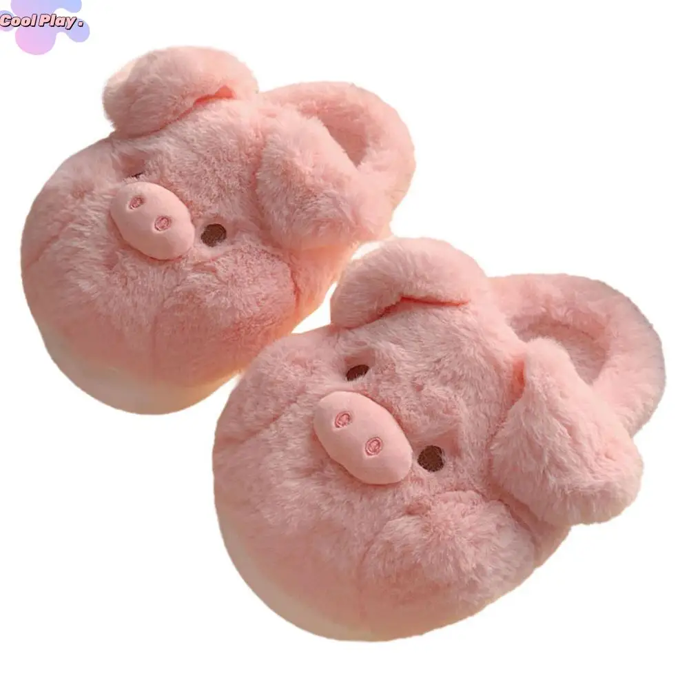 لينة Homewear خنزير نعال قماش رشاقته المضادة للانزلاق الشتاء نعال تدفئة سميكة سوليد لطيف فروي أحذية قطنية داخلي