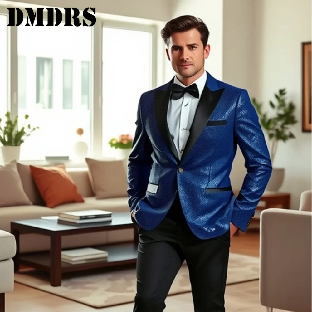 Lussuoso uomo 2 pezzi giacca pantaloni papillon elegante completo da lavoro set per matrimoni sposo ufficio abbigliamento da uomo cerimonia di laurea