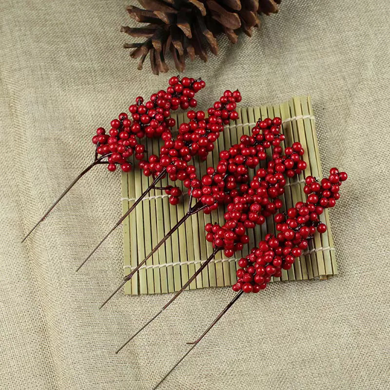 Artificial Red Berries Bouquet Fake Pomegranate Flower Christmas Tree Decoration Accessories Wedding Party Decor New Year 2024