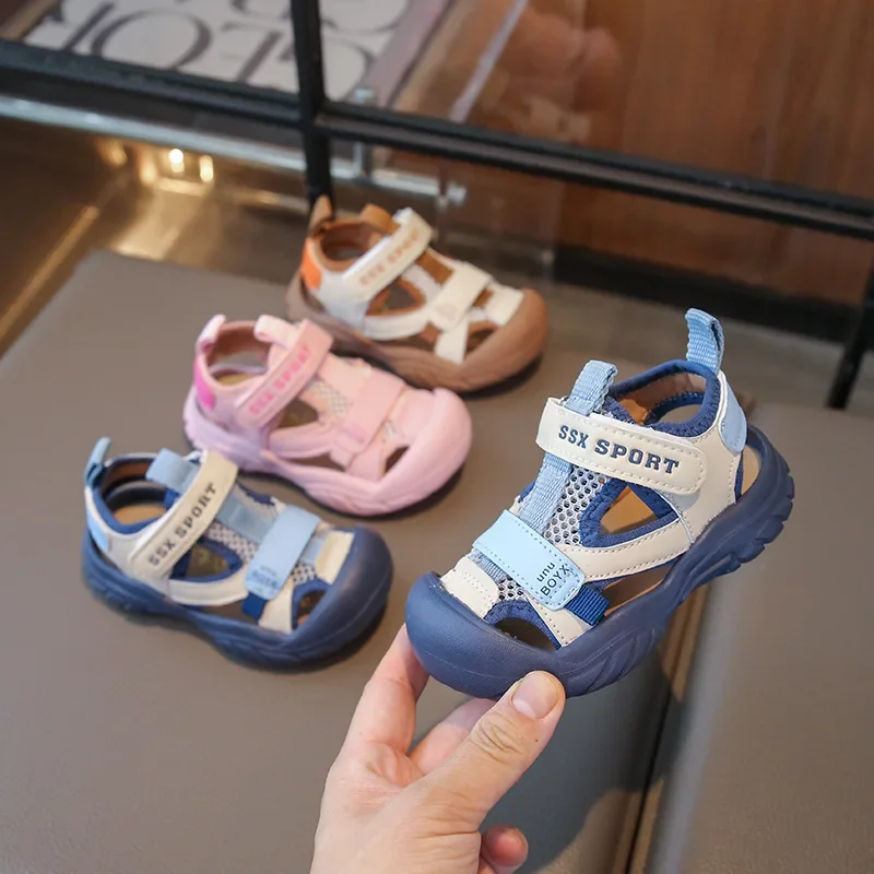 Kids Casual Shoes Toes Capped Anti-kicked Boys Girls Sandals Hook&loop 2025 Summer New Children Sports Sandals Mesh Breathable