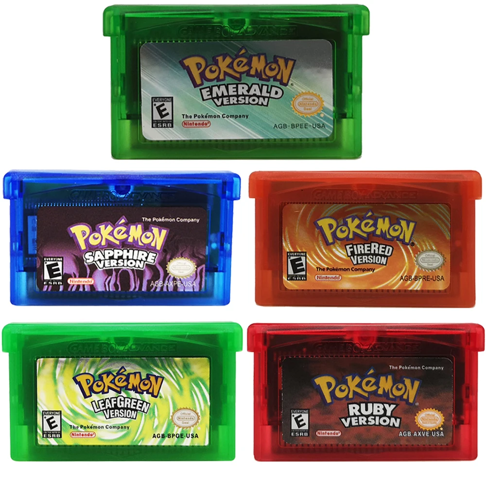 32 Bit GBA Video Game Cartridge Console Card Pokemon Emerald FireRed LeafGreen Ruby Sapphire with Shiny Label Multi-language