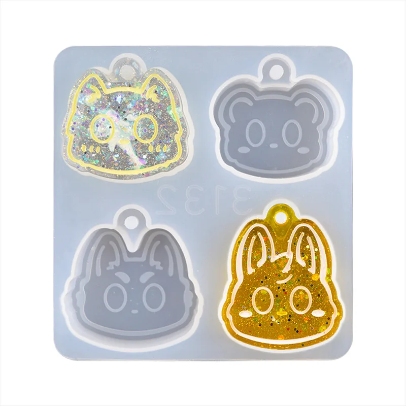 Epoxy mold animal avatar pendant silicone mold keychain four-grid pendant cat head mold