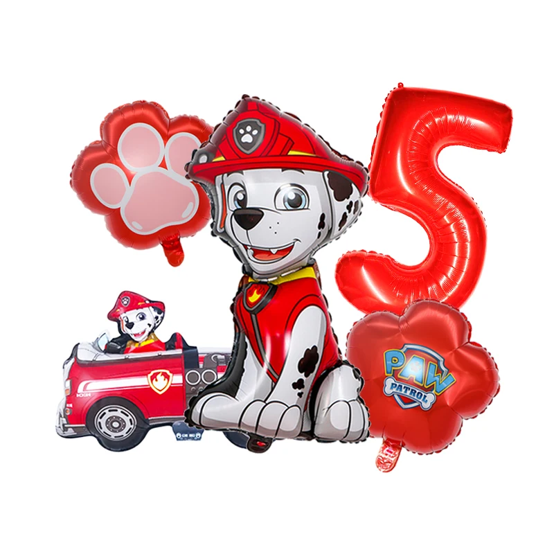 Juego de globos digitales con decoración de cumpleaños de la patrulla canina de dibujos animados, 5 uds., Chase Marshall Skye, bola de aluminio,