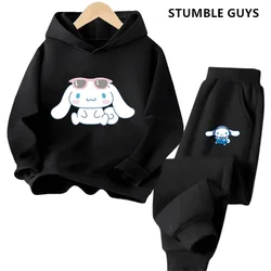 Cute Cinnamoroll Kids Sports Suit Kawaii Cinnamoroll Sweater Anime Kuromi My Melody Children Hoodie Sweatpants Set Girl Gift