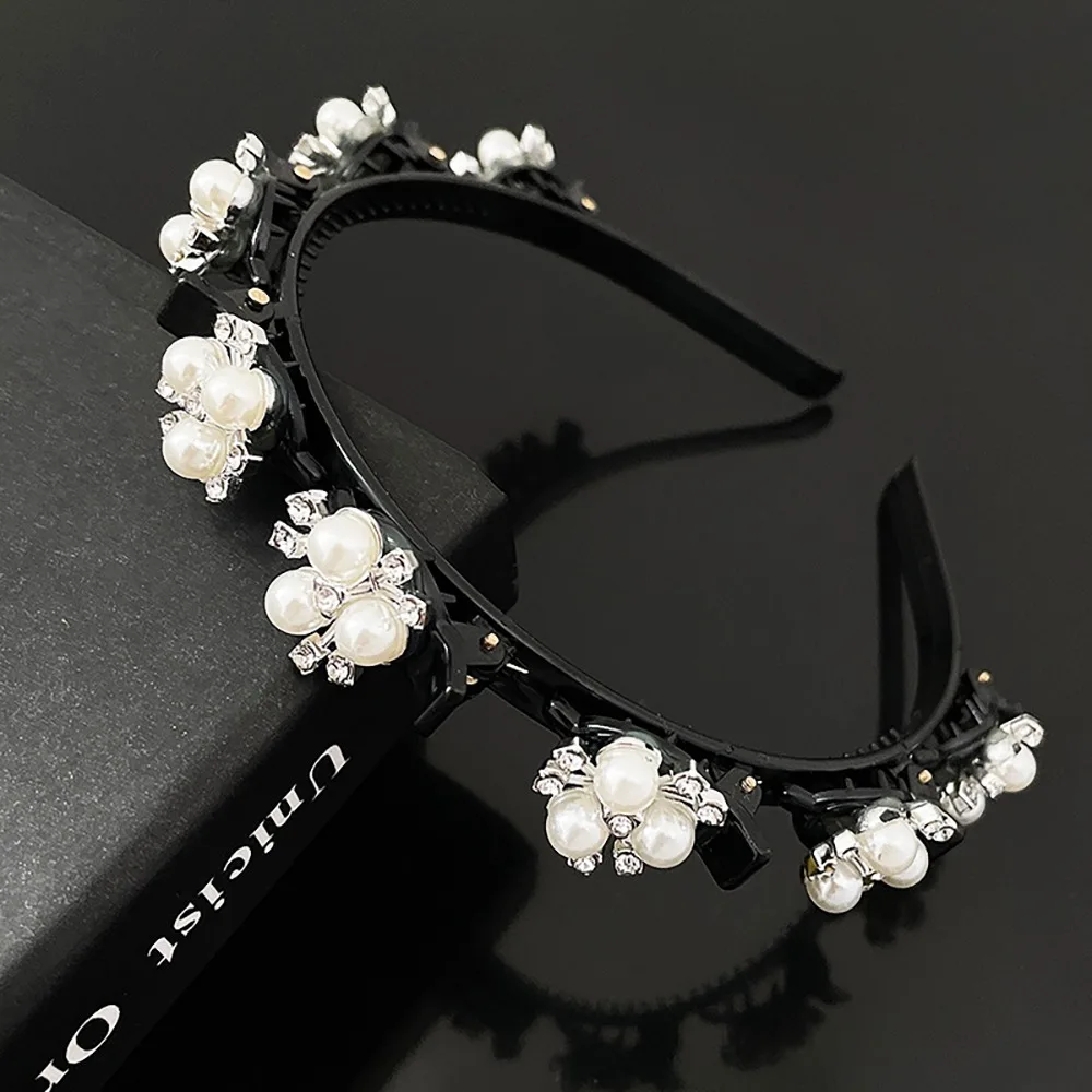 

Rhinestone Lazy Girls Hair Braider Hair Hoops Pearl Zircon Braided Tools Hairband Twist Clips Elegant Hair Toothed Headband