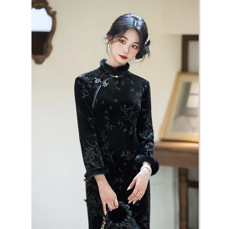 

Yourqipao Three-quarter Sleeve Chinese Traditional Cheongsam 2025 Winter Qipao Embroidery Evening Dress 2026