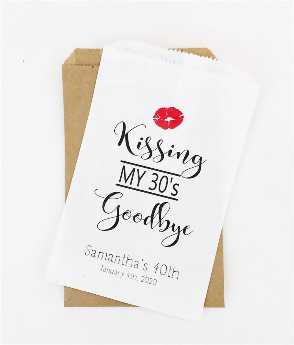 30th, 40th,50th Personlized Birthday Candy Favor Bags, 50 and Fabulous Party Favor Bags, Treat Bags, Kissing My 30's Goodbye