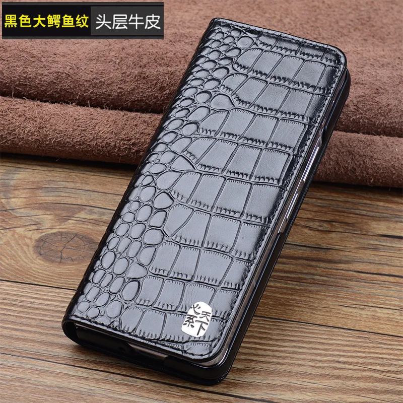 Wobiloo Luxury Real Cowhide Genuine Leather Flip Phone Case For Samsung Galaxy Z Fold 8 7 6 5 4 Ultra Hell Full Cover Pocket Bag