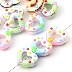 5Pcs Cute Hand-painted Heart Dessert Donut Acrylic Beads DIY Decoration Bracelet Necklace Making Jewelry Accessories
