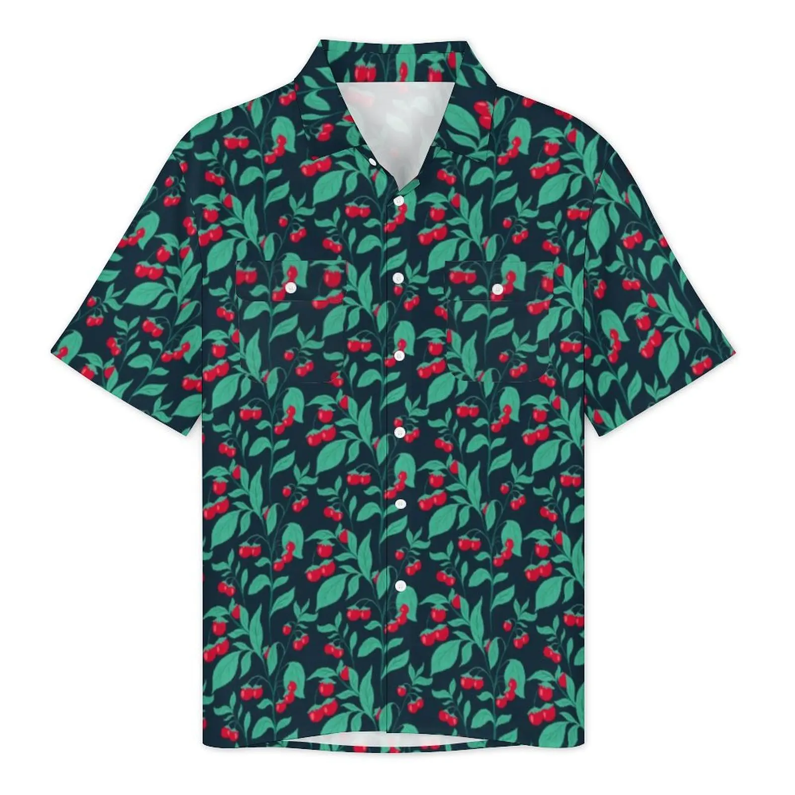 Cherry Tomatoes Hawaiian Shirt For Men Beach Green Leaves Print Casual Shirts Short Sleeve Fashion Loose Oversized Blouses