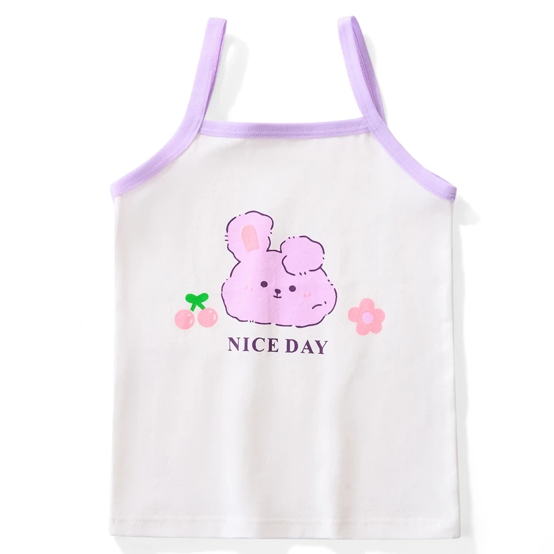 2pcs/Lot Girls Summer Undershirt Singlet Shirts Kids Strawberry Bear Cotton T-shirt Top Camisoles Underwear Tanks Size 2-10T