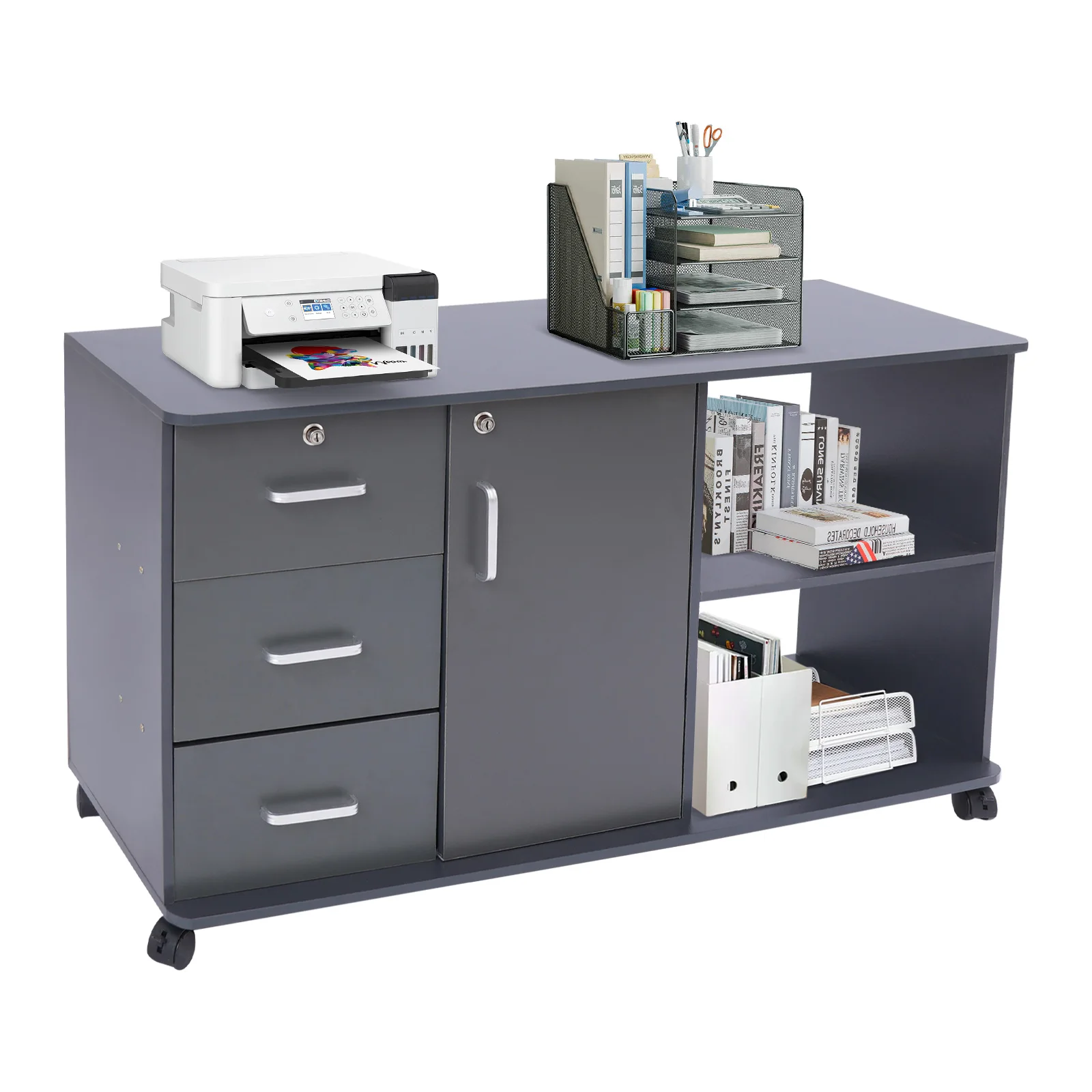 Three Draws, One Door, Two Compartments File Cabinet for office school to store office supplies, folders, personal items