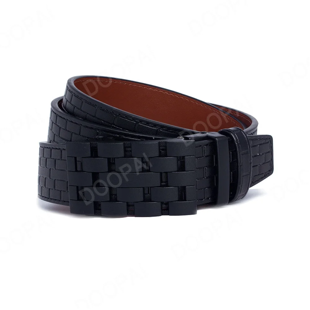 2023 Men Belt Metal Luxury Brand Automatic Buckle Plaid Genuine Leather Belts for Men Waist Strap Black Male