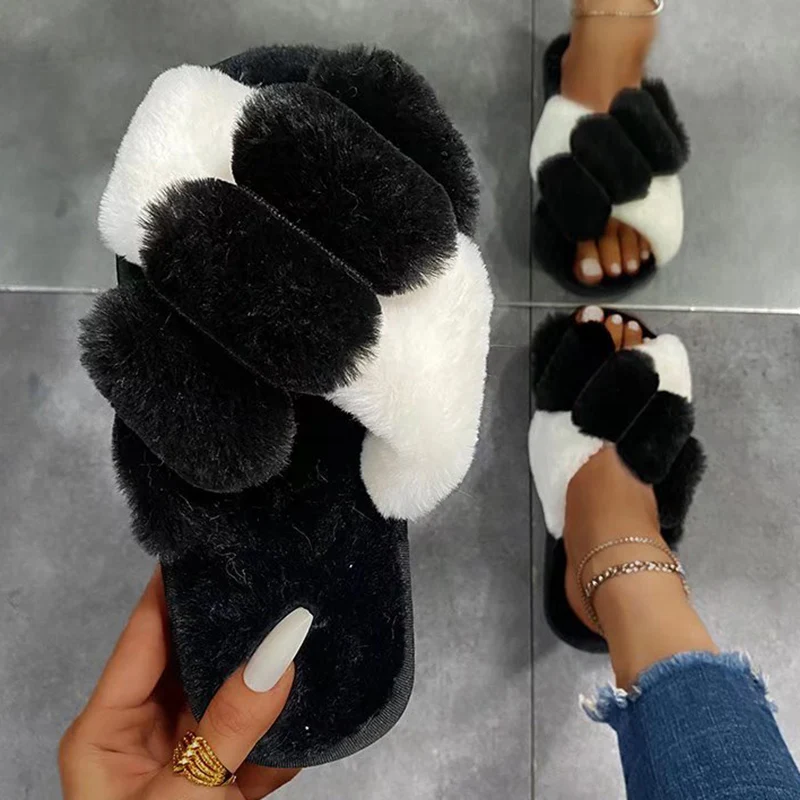 

Высокомодные разноцветные меховые тапочки, женские осенне-зимние 2022, длинные плюшевые домашние и уличные шлепанцы на мягкой подошве, женские пушистые уютные тапочки