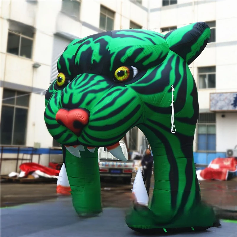 

4m Giant Green Tiger Archway Inflatable Cartoon Animal Mascot Arched Door Airblown Tiger Head Tunnel For Entrance Decoration