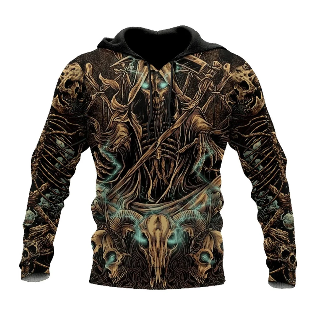 Men\'s Four Seasons Fashion 3D Printed Hoodie 3D Skull Print Men\'s Fashion Men\'s Horror Hoodie Top 2024