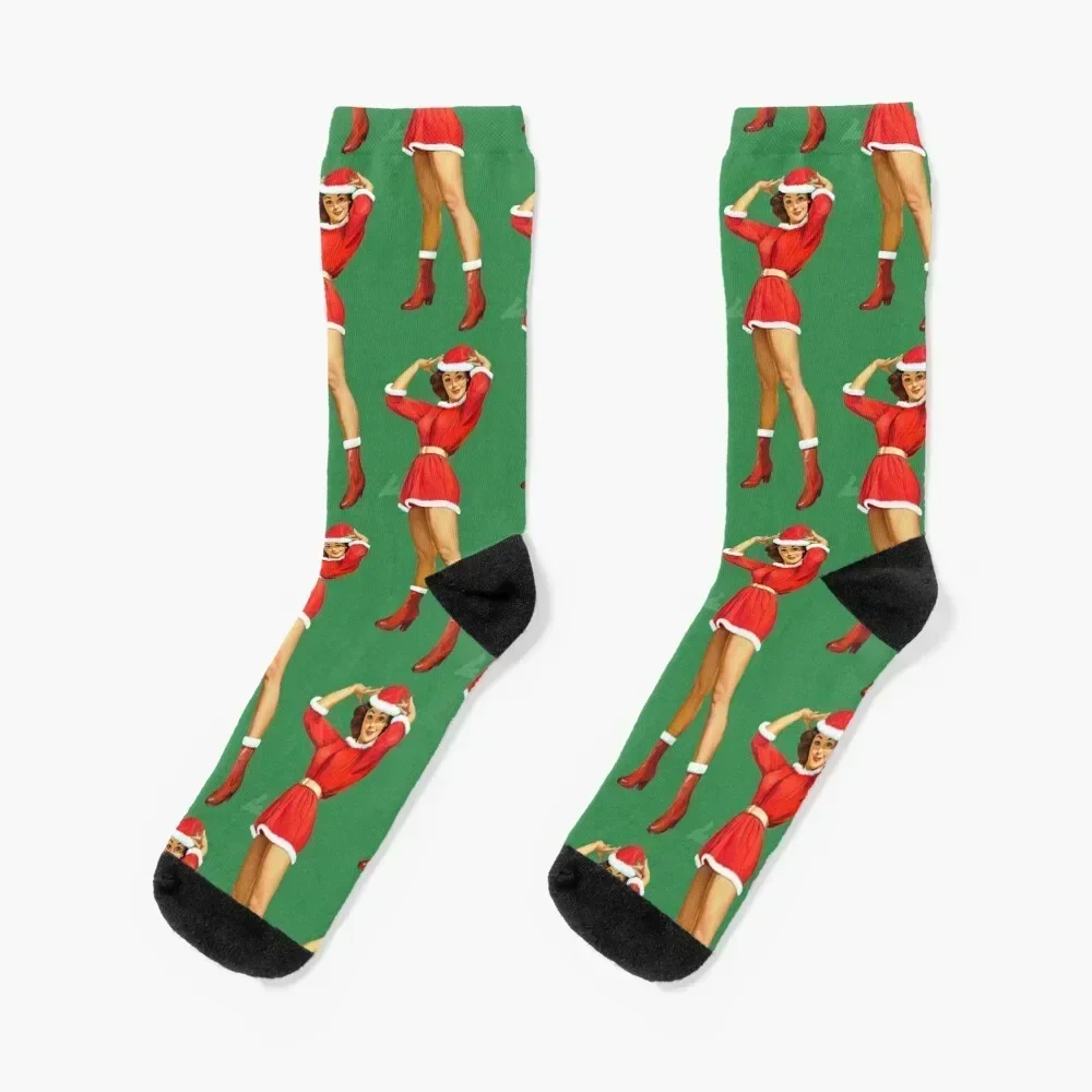 

Vintage Pinup girl - Happy Holidays! Socks compression cute warm winter moving stockings Socks Men Women's