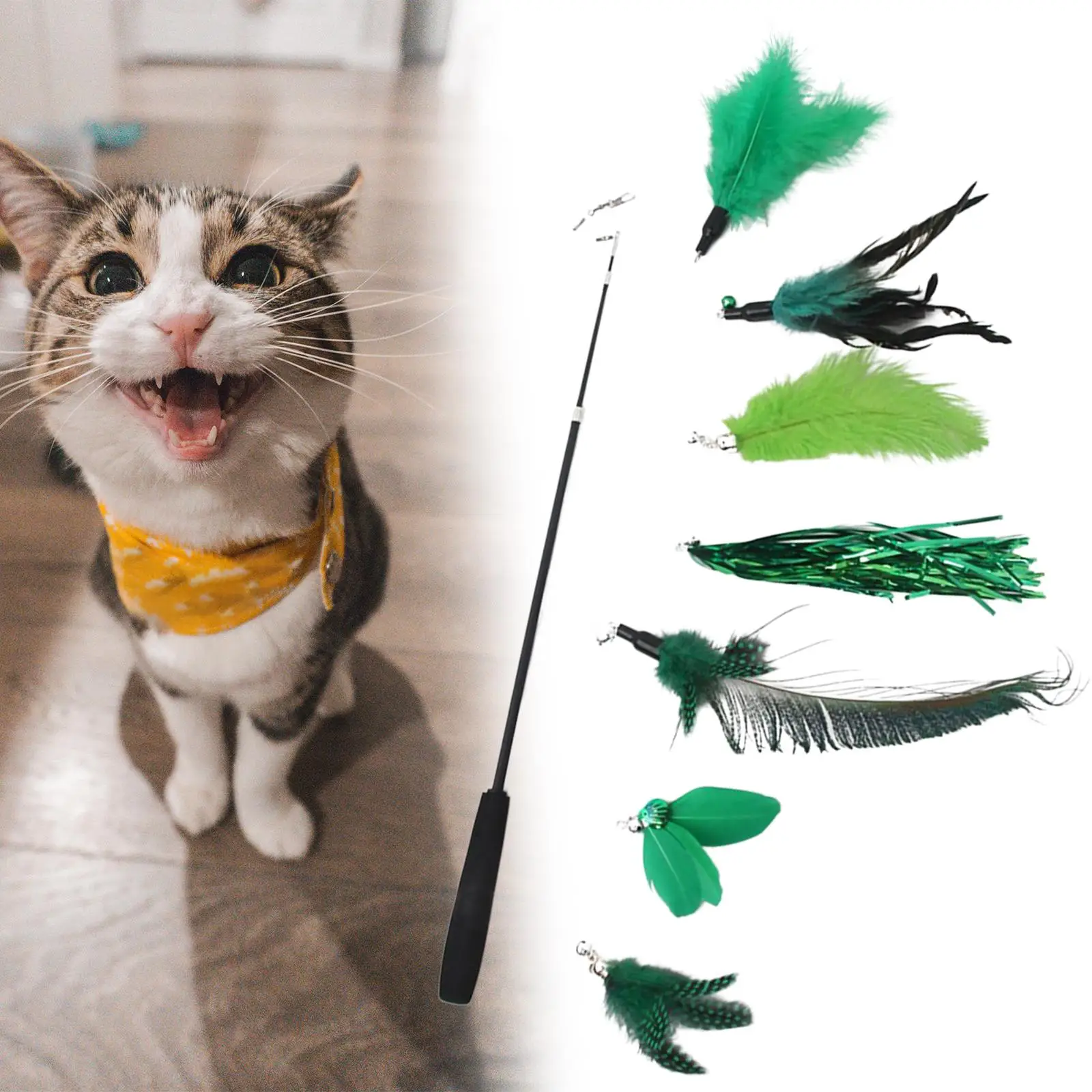 Cat Feather Toy Set Teaser Telescopic Rod Faux Feather Refills