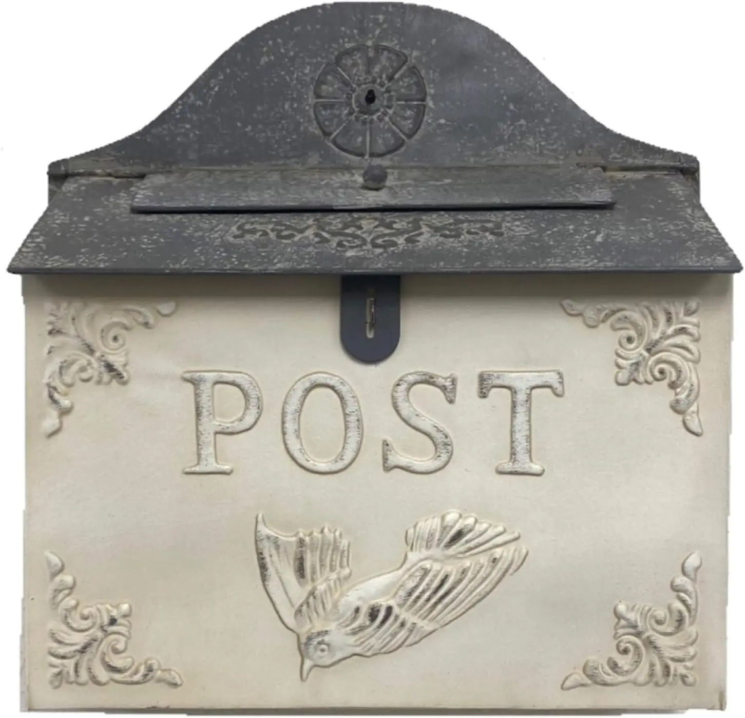 

Vintage Horizontal Metal Post Box - White, 12.75x13.75x4in, for Event Card Collection & Decor