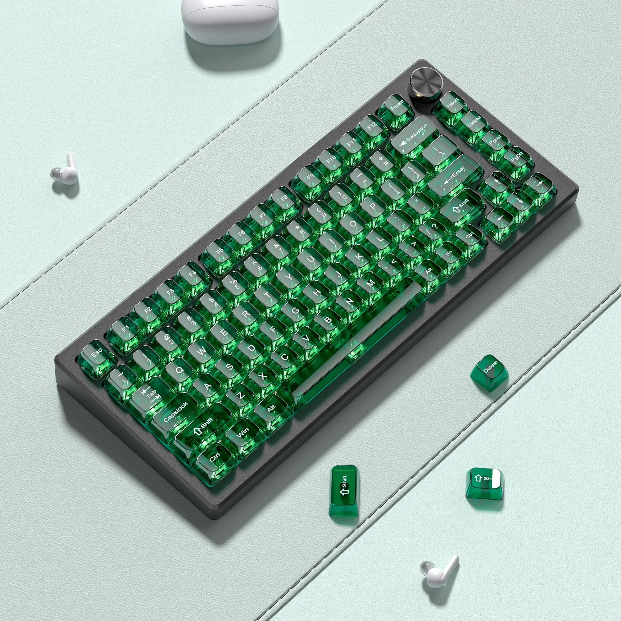 Teclas de PC Transparentes Completas de 115 Teclas con Perfil MDA, Color Verde Tinta, Impresión UV, Retroiluminación RGB, para Interruptores MX, Teclado para Juegos