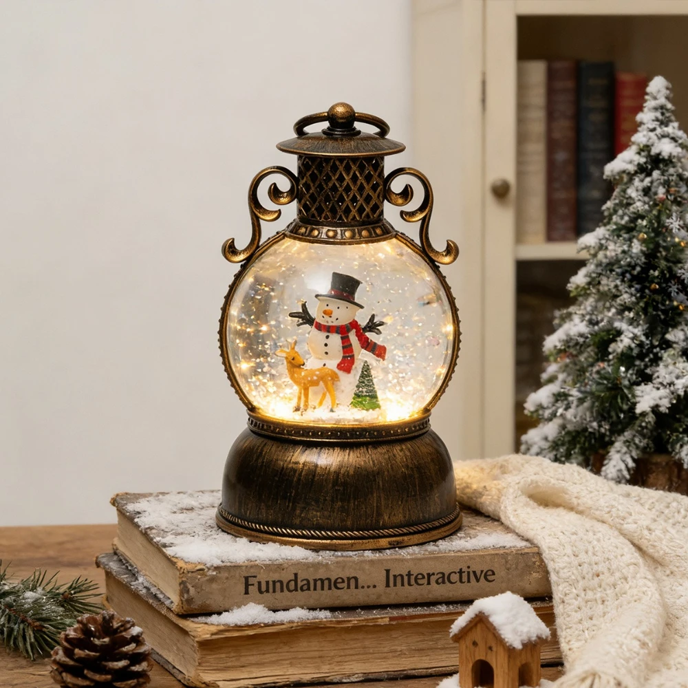 

Resin Glass Water-filled Crystal Round Ball Lantern Small Gift Retro Glowing Crystal Ball Musical Box Tabletop Decoration Crafts