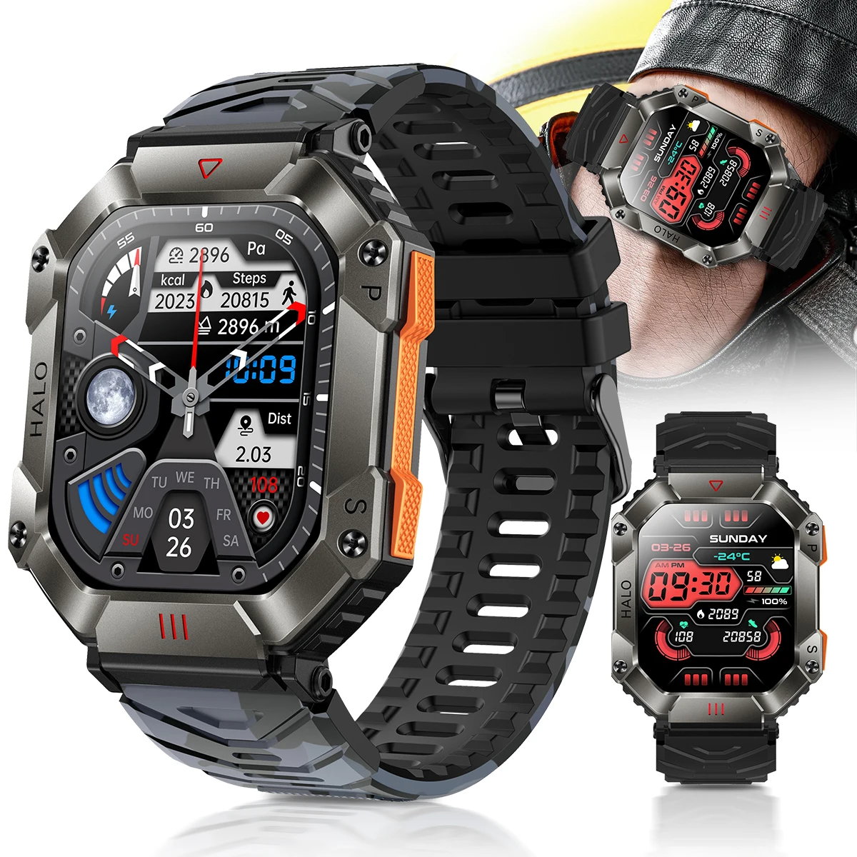 New high-definition large screen smartwatch Heart rate Bluetooth call compass Smart bracelet Fashion outdoor sports men's watch