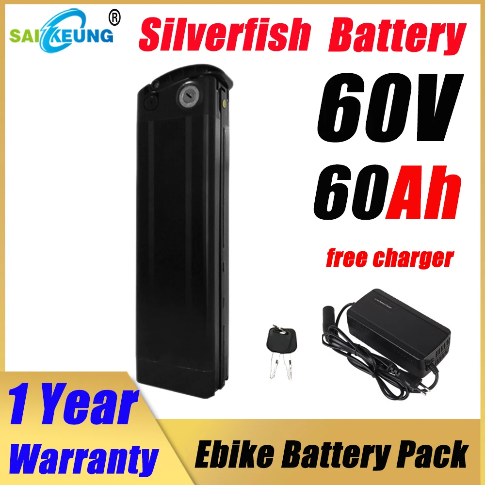 

60v 50ah Silverfish 60ah Batterie Titanate Frame Fahrrad EBike Akku Accu Electric Bicycle 250w-3000w 20 30 40ah Lithium Battery