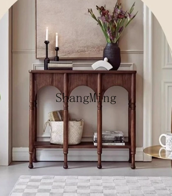 

SM retro solid wood porch cabinet medieval living room side cabinet household premium shelf side table