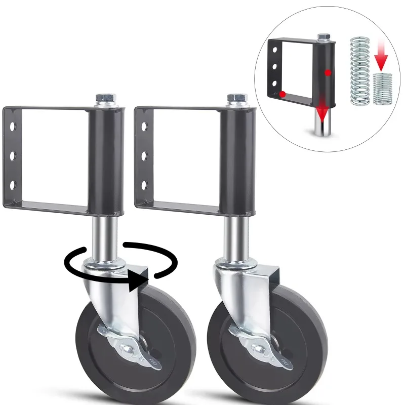 2PCS Heavy Duty Door Roller with Spring Fence Wheel with 3 Pre-drilled Holes for Fence Gates Cattle Pens Farm Gates