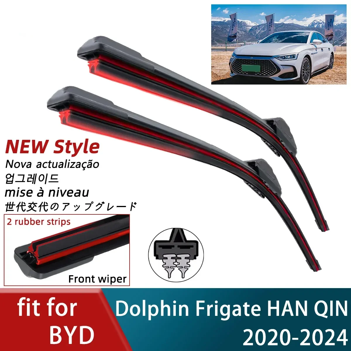 

Double Rubber Car Wiper for BYD Dolphin Frigate HAN QIN Front Wiper Blades Brushes Cutter Accessories Windscreen Part Accessorie