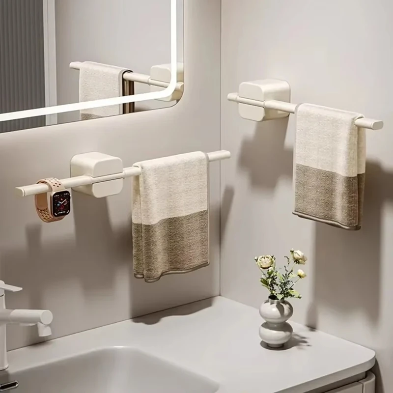 ABAE-Porta asciugamani da bagno bianco crema, portasciugamani da parete, portaoggetti senza trapano, gadget per l'organizzazione della casa