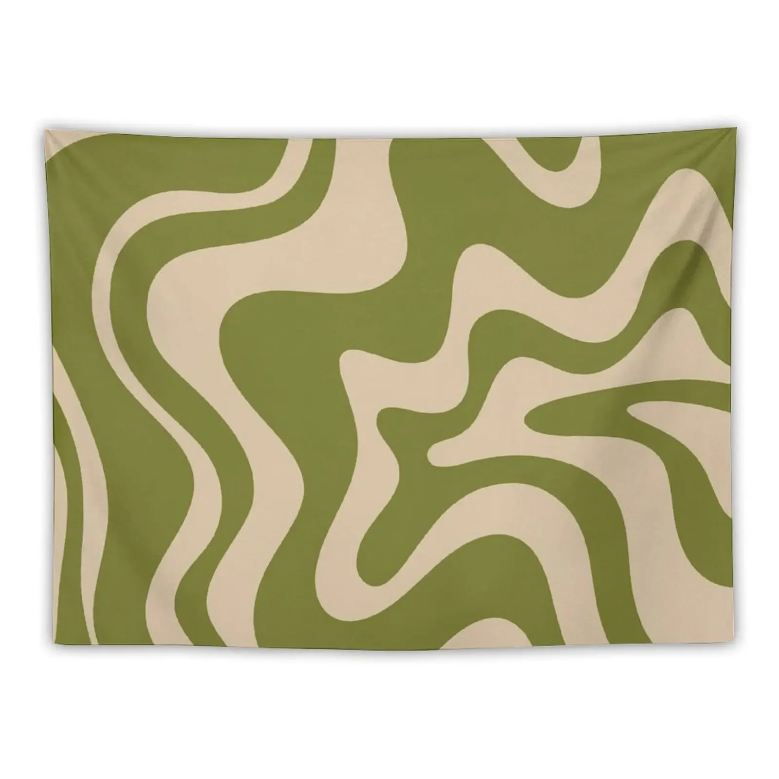 

Retro Liquid Swirl Abstract Pattern in Mid Mod Beige and Olive Green Tapestry Decoration For Home Wall Decor Hanging Tapestry