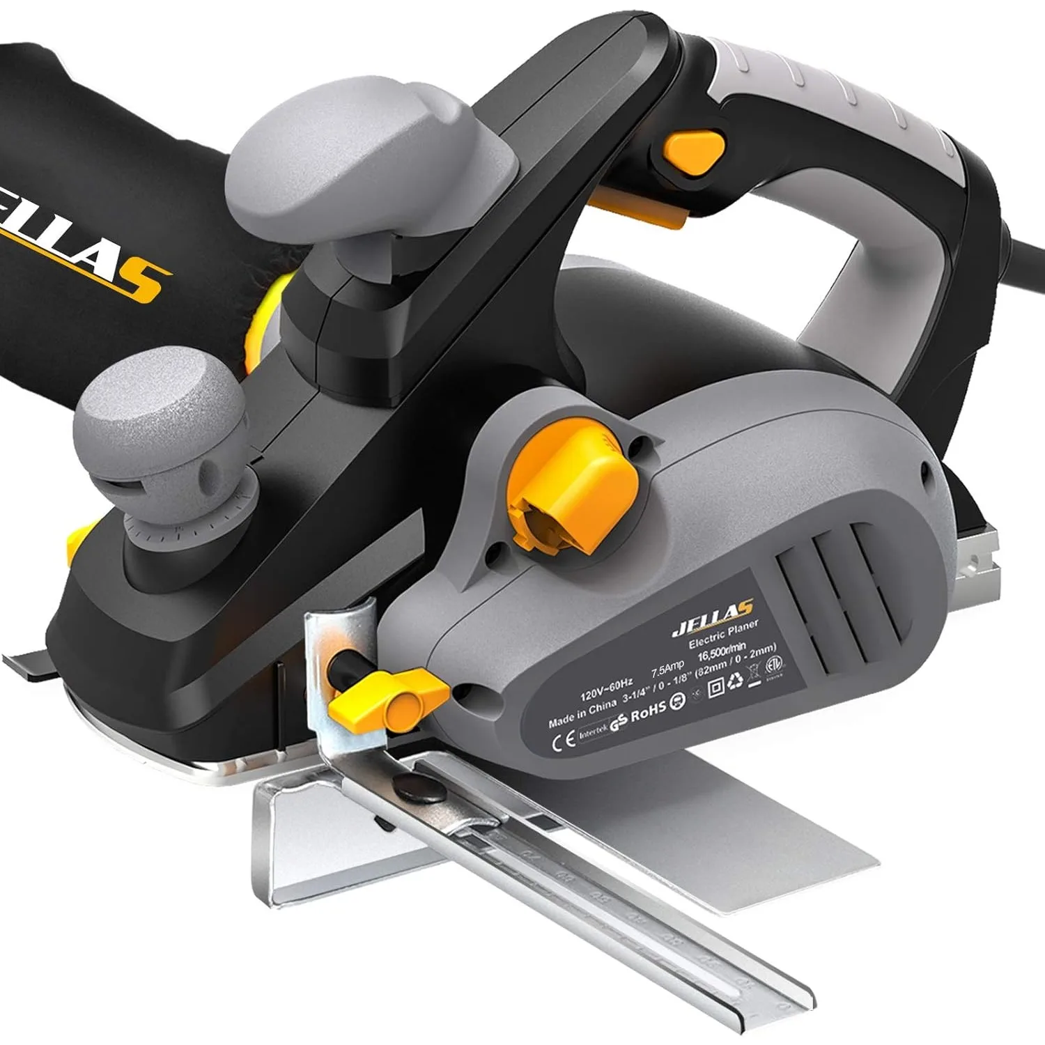 Electric Planer, JELLAS 7.5-Amp 16500 Rpm Power Hand Planer, 3-1/4 Inch Cut Width, Dual-dust out System, Dual-handle Design