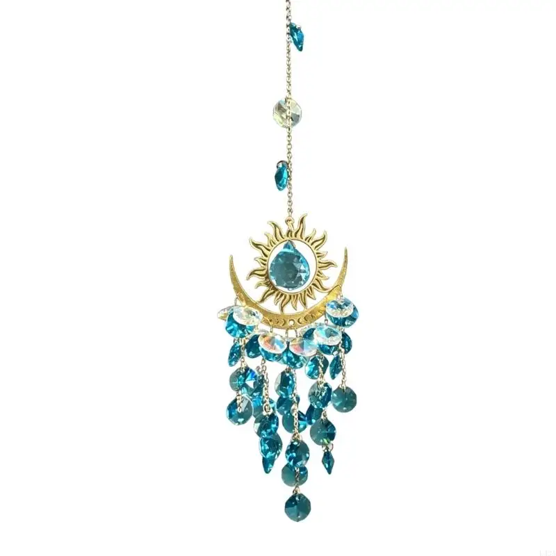 L43A Contemporary Art Piece Moon and Sun Crystal Window Charm Handmade Sunstones Receiver for Energy Cleansing and Visual Appeal