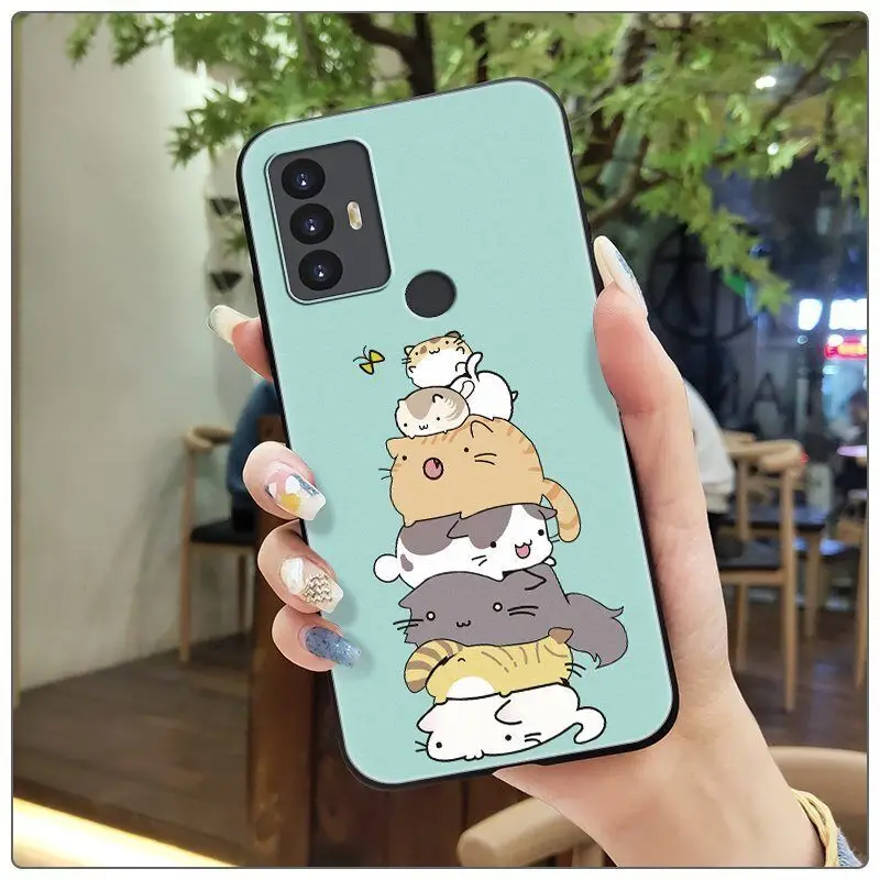 For TCL 30 SE 306 305 30e Ultra Slim Silicone Rubber TPU Phone Case Thin Cover Shockproof Cute Flower Cat