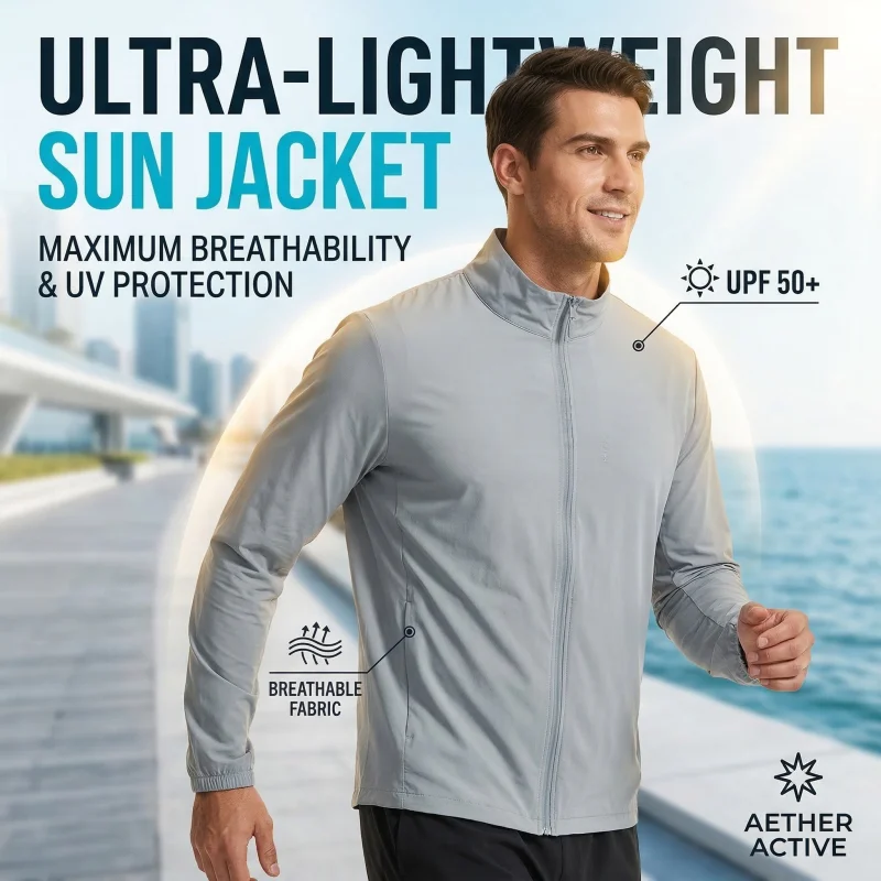 

Summer Sunscreen Jacket Men Casual Lightweight Quick-drying Ice Silk Windbreaker 2026 Travel Camping Fishing Solid Color Coat