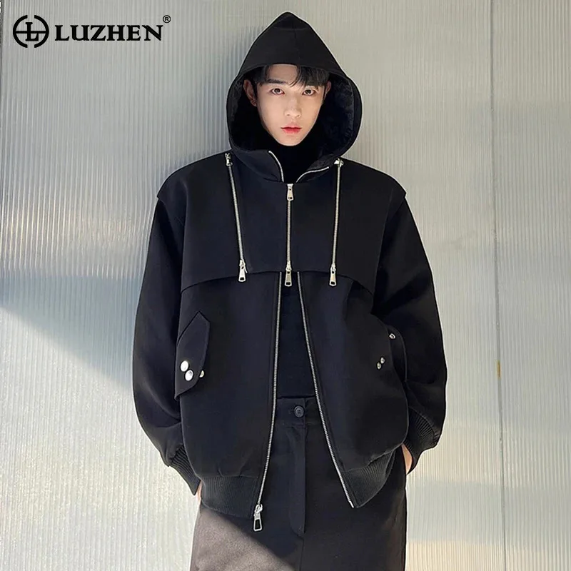 

LUZHEN 2024 New Design Hooded Jacket Men's Trendy High Street Original Fashion Splicing Fake Two Piece Sweatshirt Autumn LZ5853